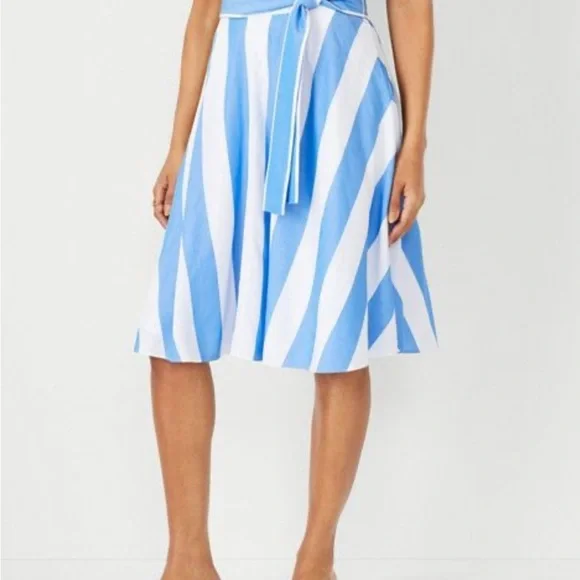 Ann Taylor Striped Tie Waist Skirt – Blue & White, Size 6 | Lined A-Line Skirt - Picture 9 of 9